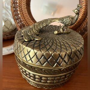 Metal Peacock Lidded Decorative Storage Box